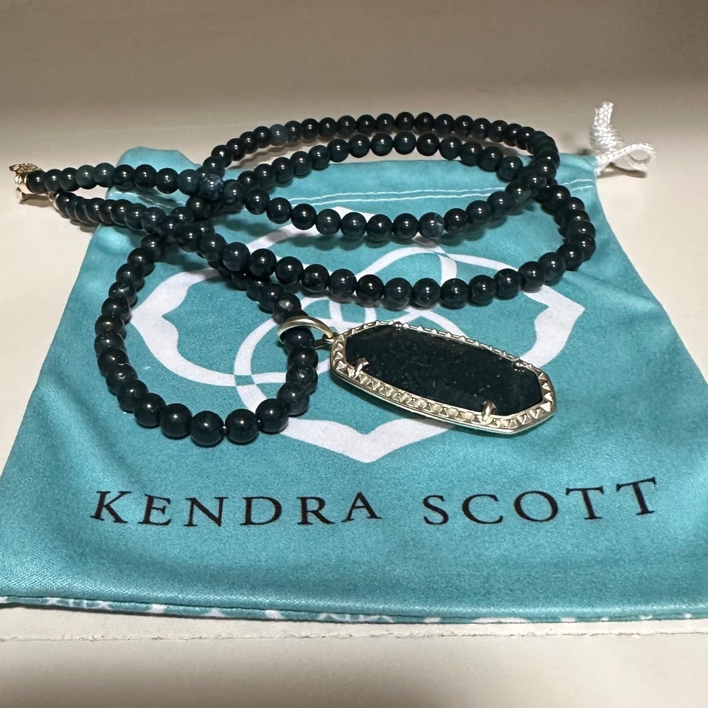 Kendra Scott Long Bold Statement Beaded Necklace With Green Jasper Pendant